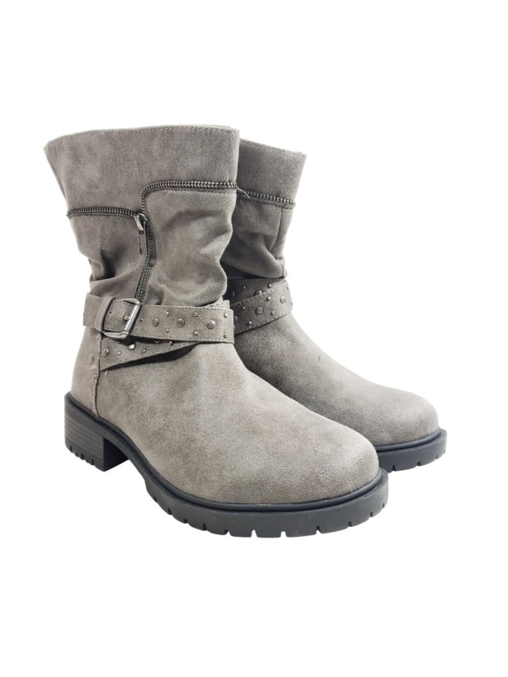 Torrid Womens Size 8.5WW Gray Faux Leather Ankle Boots With Studded Strap